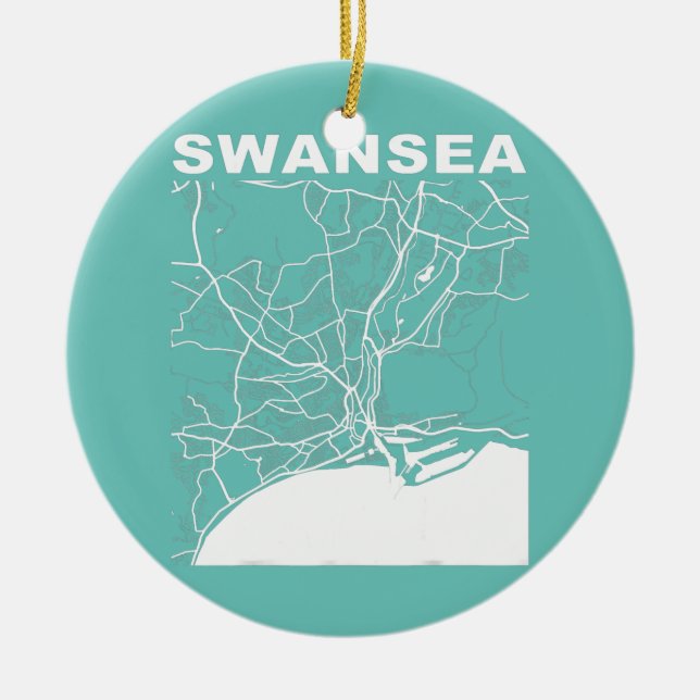 United Kingdom Souvenir Swansea City Street Map  Ceramic Ornament (Front)