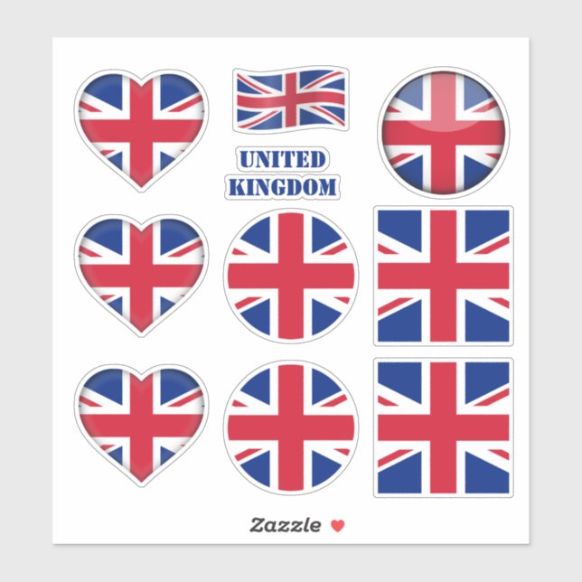 United Kingdom stickers, British Flag Heart /sport Sticker (Sheet)