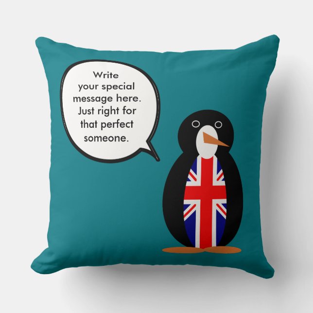 United Kingdom Talking Ms. Penguin Throw Pillow (Front)