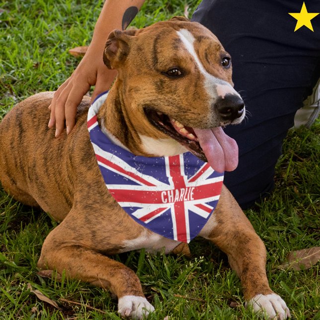 United Kingdom UK Flag Custom Name Pet Bandana (Creator Uploaded)