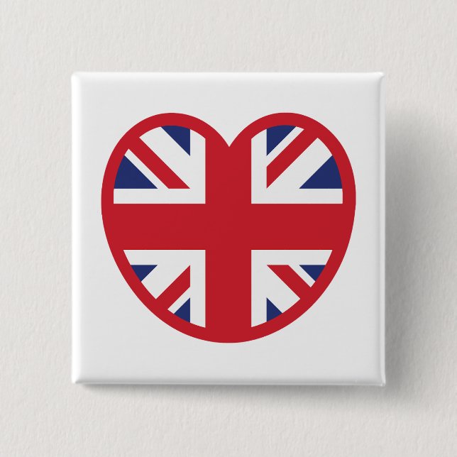United Kingdom Union Jack Flag Heart Button (Front)