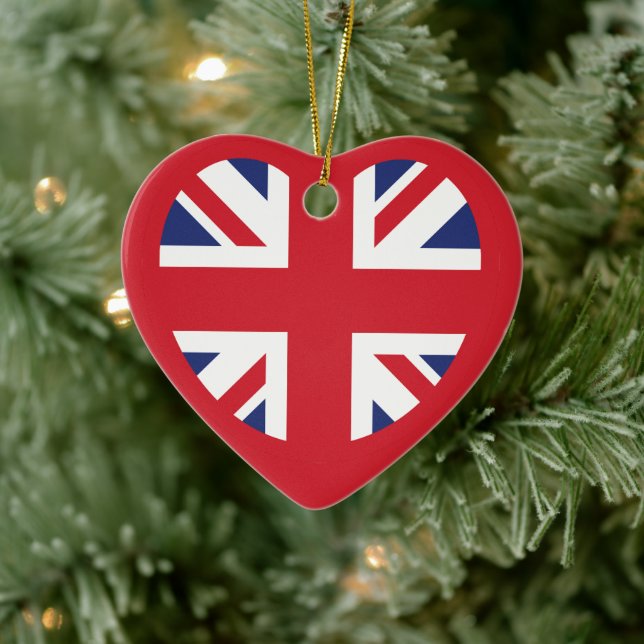 United Kingdom Union Jack Flag Heart Ceramic Ornament (Tree)