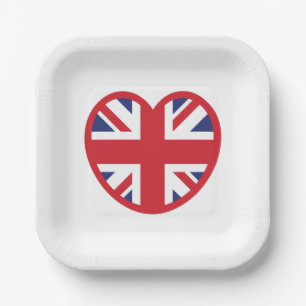 United Kingdom Union Jack Flag Heart Paper Plates