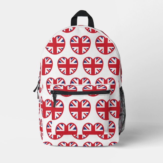 United Kingdom Union Jack Flag Heart Printed Backpack (Front)