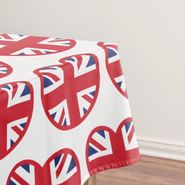 United Kingdom Union Jack Flag Heart Tablecloth (In Situ)