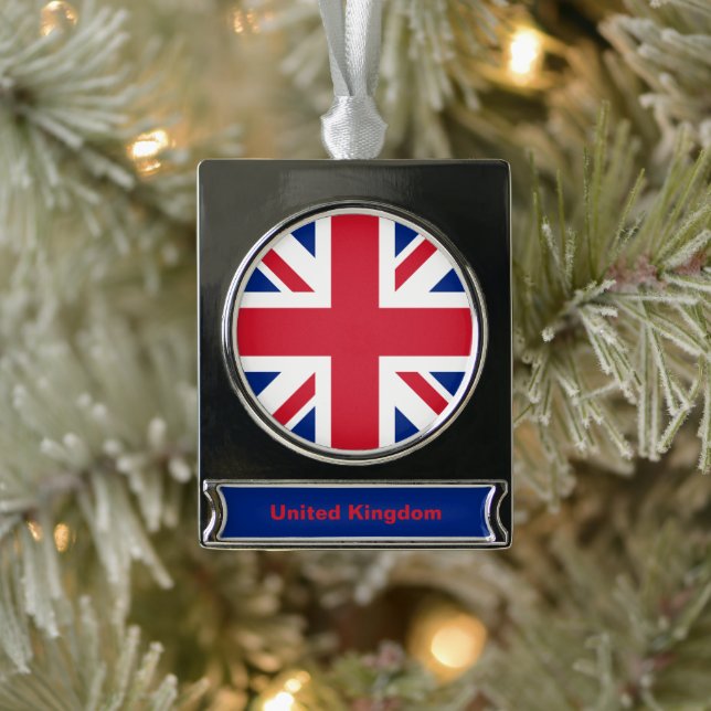 United Kingdom Union Jack Flag of British Colonies Silver Plated Banner Ornament (Tree)