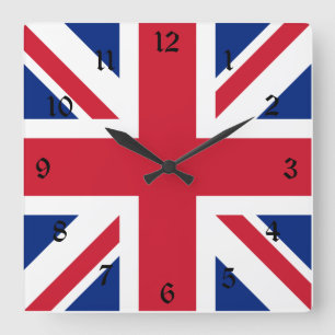United Kingdom Union Jack Flag of British Colonies Square Wall Clock
