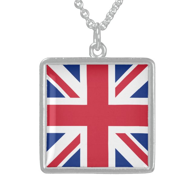 United Kingdom Union Jack Flag of British Colonies Sterling Silver Necklace (Front)
