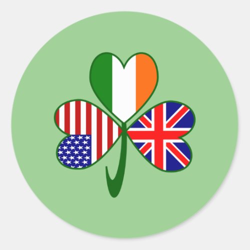 United Kingdom USA Ireland Shamrock Flag Classic Round Sticker