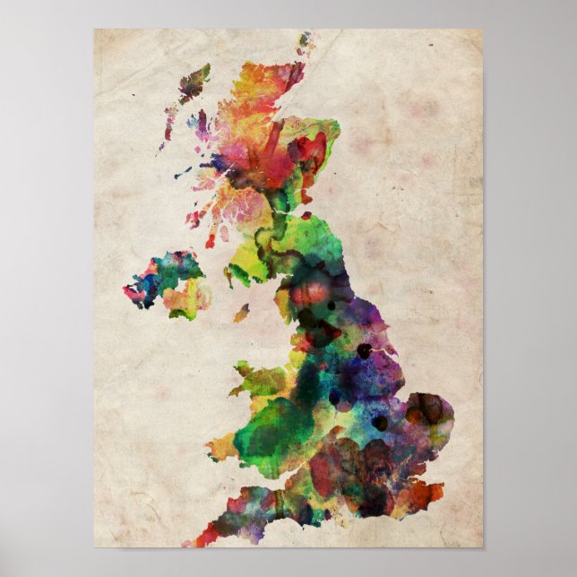 United Kingdom Watercolor Map Poster (Front)