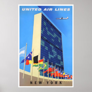United Nations Building Art New York Travel Poster