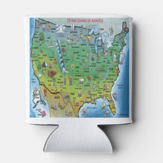 United Stated of America Cartoon Map Can Cooler