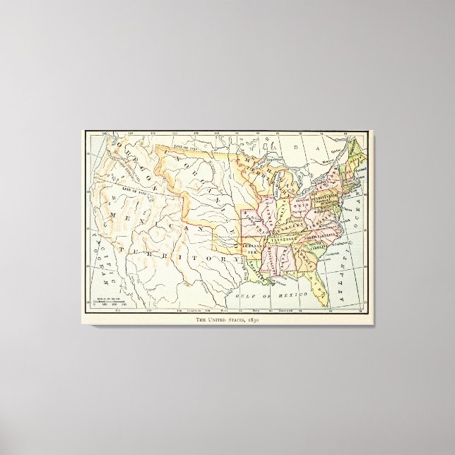 United States 1830 Historical Map Illustration Canvas Print (Front)