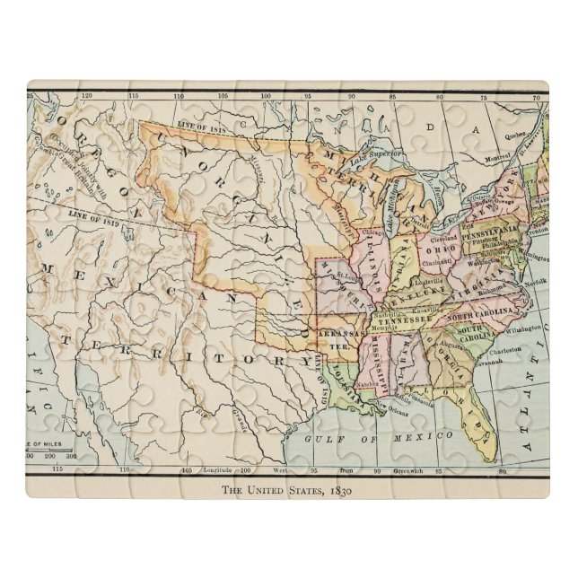United States 1830 Historical Map Illustration Jigsaw Puzzle (Puzzle Horizontal)
