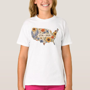 United States 250th Anniversary Floral Map T-Shirt