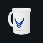 United States Air Force Logo - Blue Beverage Pitcher<br><div class="desc">This design features the official United States Air Force logo displayed on a bold blue background. Representing pride,  honor,  and tradition,  it’s a timeless tribute to the service and dedication of the United States Air Force.</div>