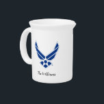 United States Air Force Logo - Blue Beverage Pitcher<br><div class="desc">This design features the official United States Air Force logo displayed on a bold blue background. Representing pride,  honor,  and tradition,  it’s a timeless tribute to the service and dedication of the United States Air Force.</div>