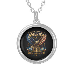 United States America 250th Anniversary Eagle Silver Plated Necklace