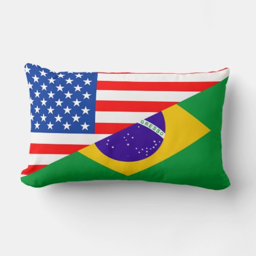united states america brazil half flag usa country lumbar pillow