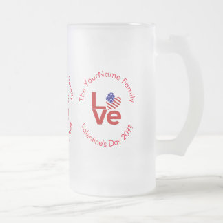 United States America Flag Red Love Personalized Frosted Glass Beer Mug
