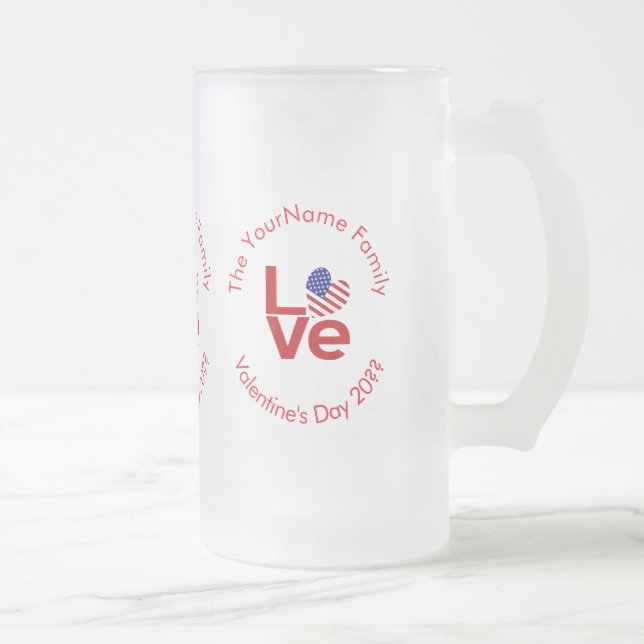 United States America Flag Red Love Personalized Frosted Glass Beer Mug (Right)