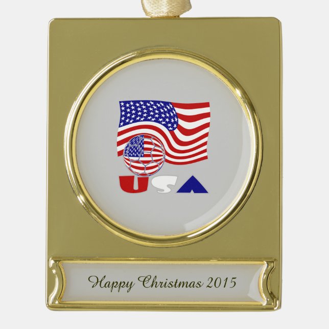 United States America Flag USA Soccer Ball Golden Gold Plated Banner Ornament (Front)