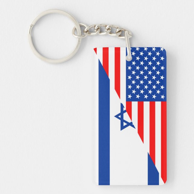 united states america israel half flag usa country keychain (Front)