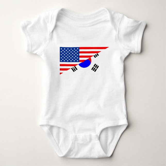 united states america korea half flag usa baby bodysuit (Front)