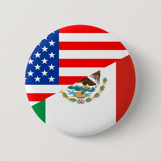 united states america mexico half flag usa country pinback button (Front)