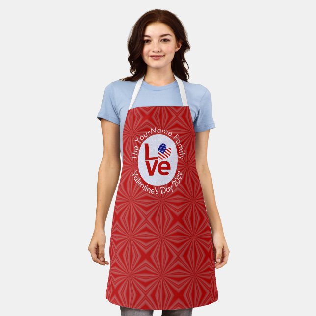 United States America Red LOVE Flag Personalized  Apron (Worn)