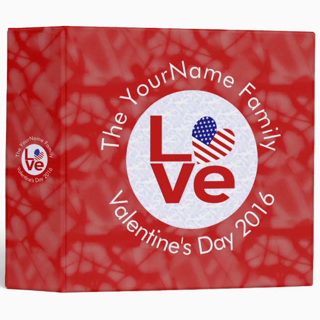 United States America Red LOVE Flag Personalized  Binder (Front/Spine)