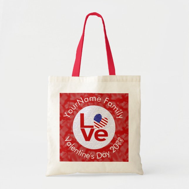 United States America Red LOVE Flag Personalized  Tote Bag (Front)