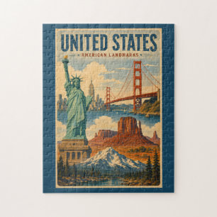 United States American Landmarks Illustration Jigsaw Puzzle