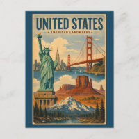 United States American Landmarks Illustration