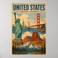 United States American Landmarks Illustration
