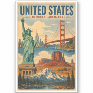 United States American Landmarks Illustration Sticker