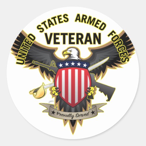 United States Armed Forces Veteran Proudly Served Classic Round Sticker