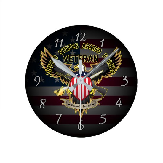 United States Armed Forces Veteran Proudly Served Round Clock