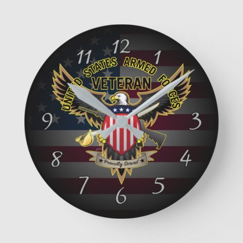 United States Armed Forces Veteran Proudly Served Round Clock