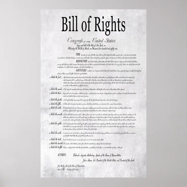 UNITED STATES BILL of RIGHTS 1 Poster | Zazzle