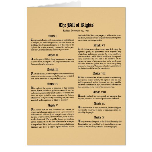 United States Bill of Rights Cards (Front)
