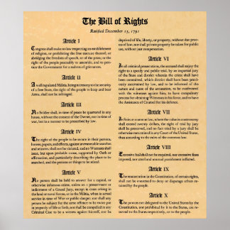 United States Bill of Rights First Ten Amendments Poster