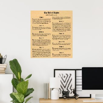 United States Bill of Rights First Ten Amendments Poster | Zazzle