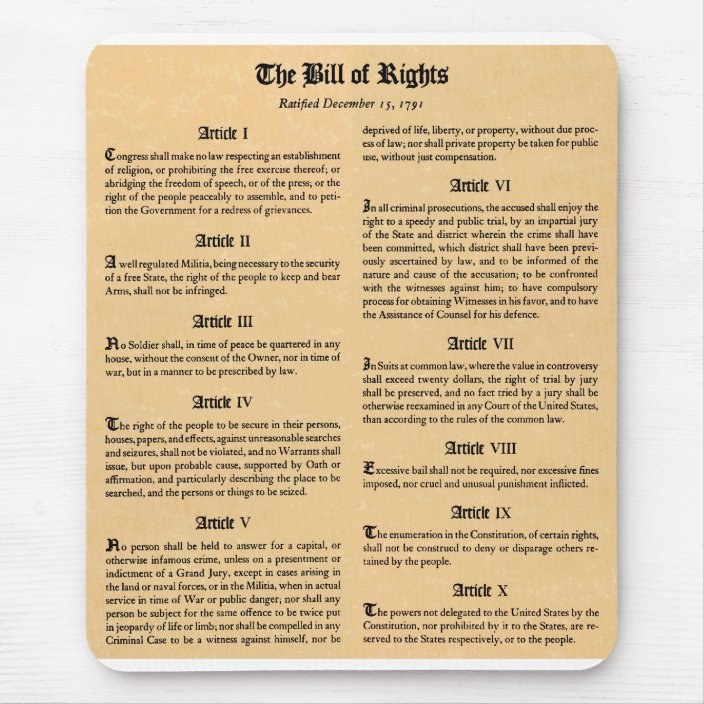 United States Bill of Rights Mouse Pad | Zazzle