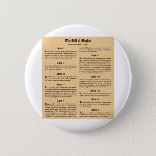 United States Bill of Rights Pinback Button