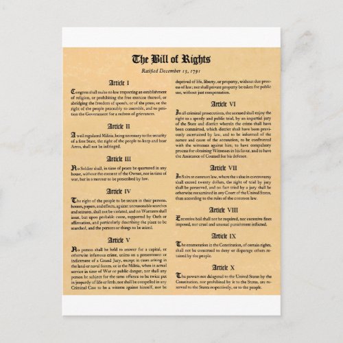 United States Bill of Rights Postcard