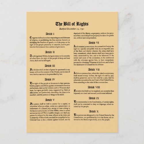 United States Bill of Rights Postcard