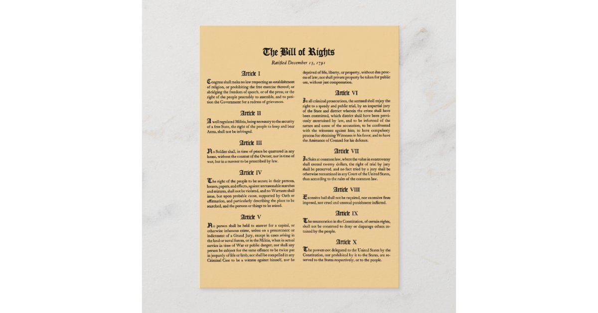 United States Bill of Rights Postcard | Zazzle