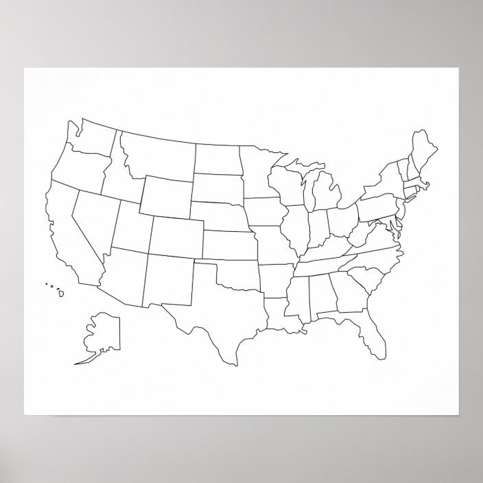 United States Map Black And White Outline - Esclavadeunabusqueda