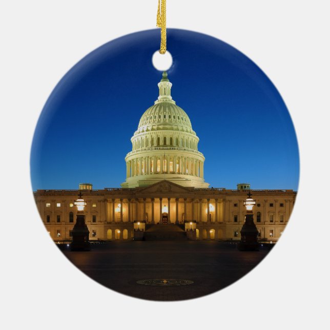 United States Capitol Building at Dusk Ceramic Ornament (Back)